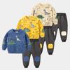 Conjunto de Chándal de Algodón para Niños Manga Larga Estampado de Animales Lindo Conjunto Informal de Corte Holgado Ropa Deportiva para Niños