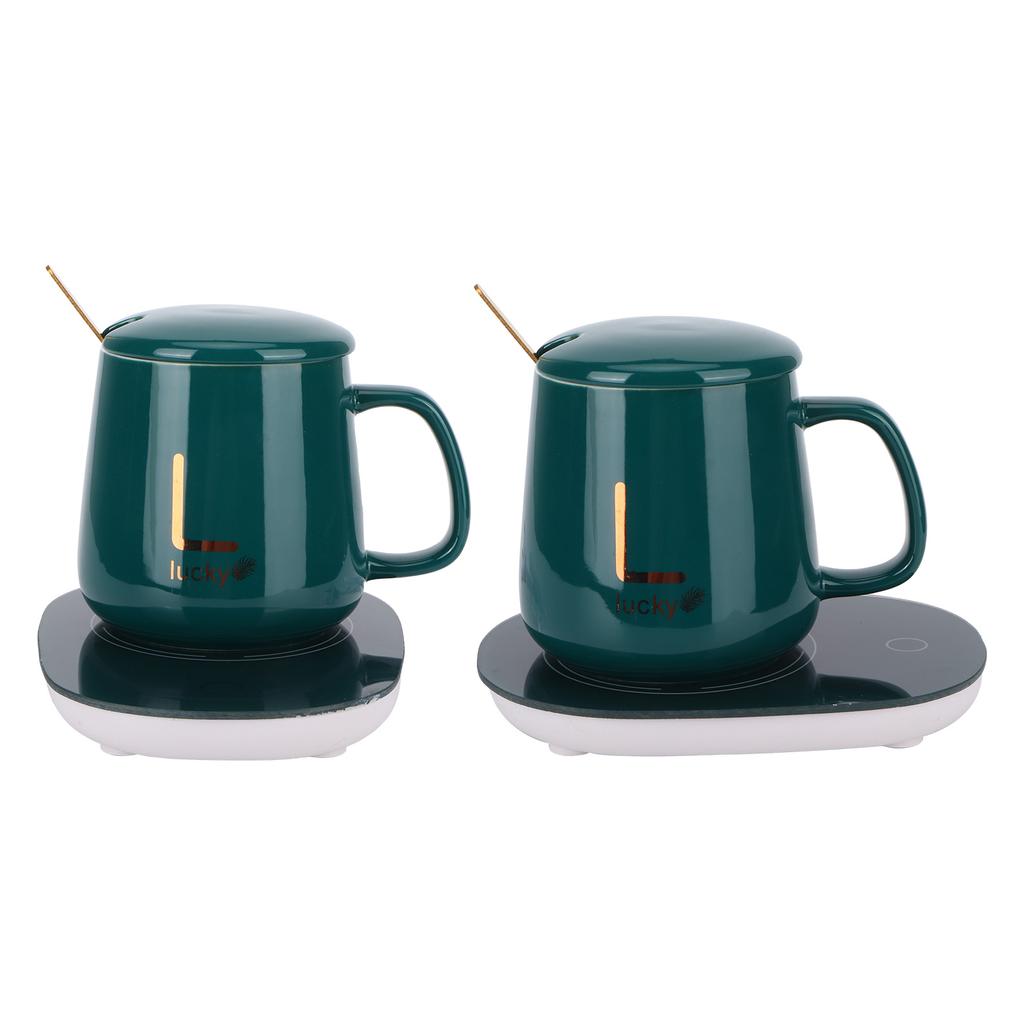 Constant Temperature Cup with Mug Warmer Thermostatic Coaster Mug and Warmer Pad CN (Green(Cup Lid