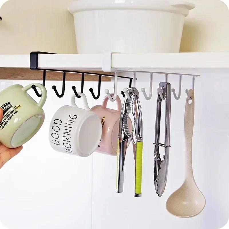 Household Convenience 6 Hooks Multifu Cup Holder Hang Cabinet Under Shelf Rack Metal Cupboard Cabinet Storage Organiser Racks