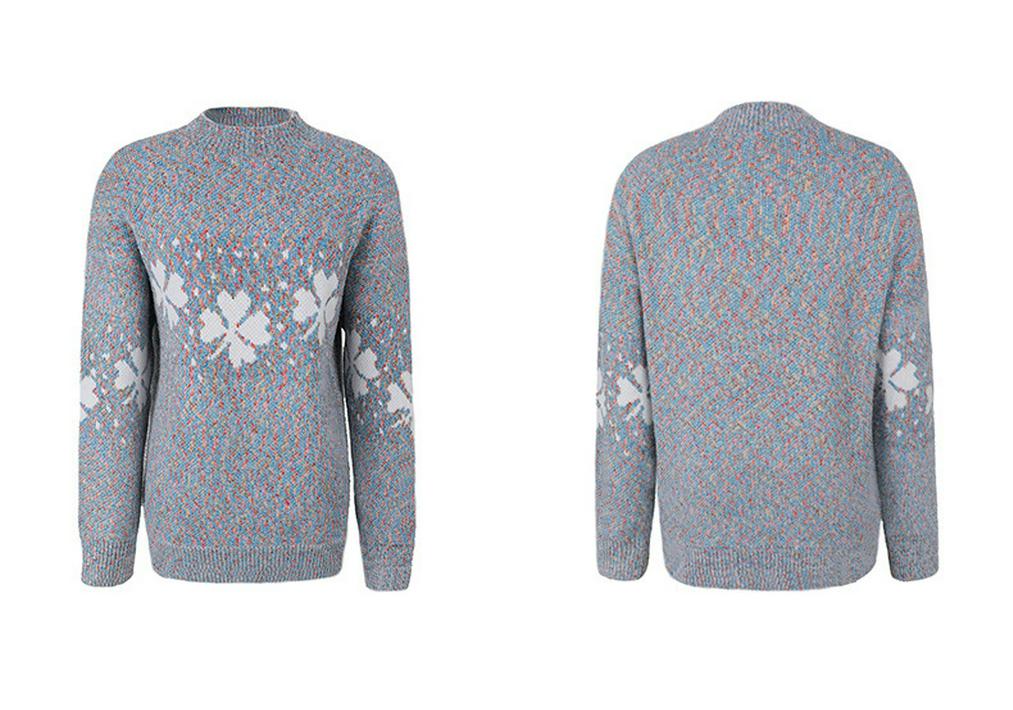 European & American Women's 2024 Autumn/Winter Snowflake Sweater - Casual Long-Sleeved Knitwear with Half-High Collar