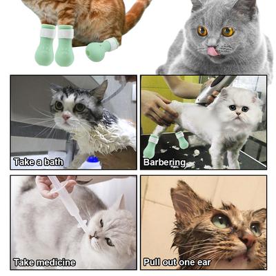 Adjustable Cat Feet Set Silicone Cut Nails Bath Anti-Scratch Bite Washing Paw Protector Boots