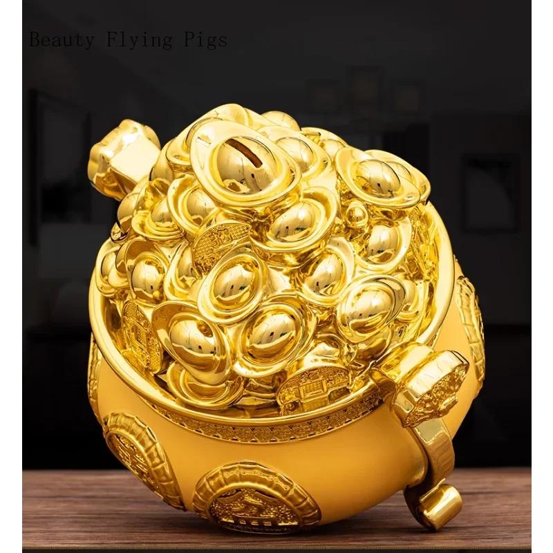 1PCS of Resin a Bucket of Gold a Piggy Bank Small Ornaments Home Decor Living Room Bedroom Foyer Decorations  Feng Shui