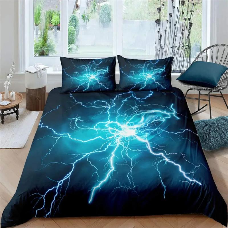 Lightning Duvet Cover Set Sea Wave Natural Disasters Sea Landscape Bedding Set Dark Clouds King Size Polyester Comforter Cover