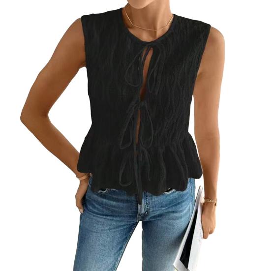 Women's Tie Front Tank Top Summer Crew Neck Sleeveless Flowy Shirts Casual Beach Vacation