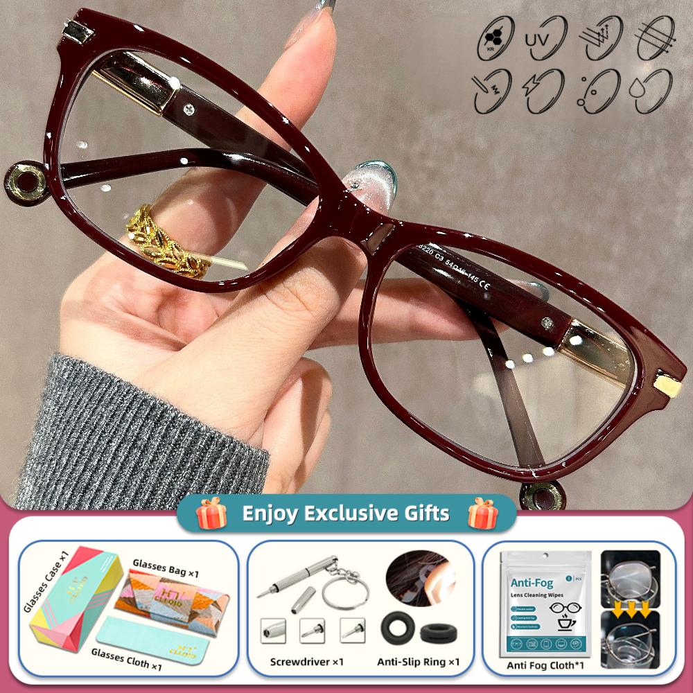 CLLOIO Retro Anti Blue Light Reading Progressive Prescription Glasses Women Simple Myopia Student Computer Protection Eyeglasses