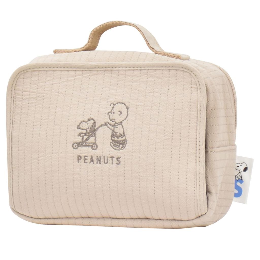 Marimocraft Snoopy Quilted Diaper Pouch with Diaper Portable and Perfect for Women and Perfect for Cute Character Beige Pouch, Built-in Wipes,