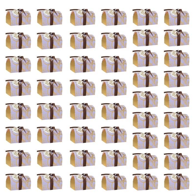 

Set of 50 Candy Box Embossed Gift Box with Ribbon Gift Containers Suitable for Wedding Birthdays Celebrations Gatherings X3UC