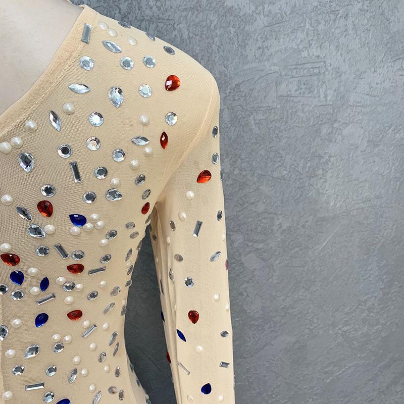 Elegant Rhinestone Mesh Slim-Fit Dress