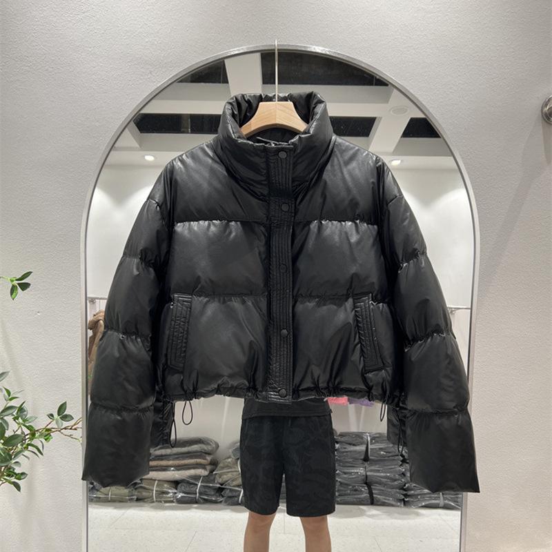 Short Down Jacket Women's Autumn and Winter New Korean Version Loose Thickened PU Leather Bread Jacket