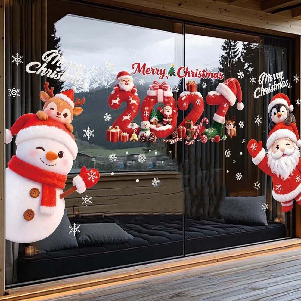 Double Sided Christmas Window Sticker Removable PVC Xmas Tree Mural Winter Celebration