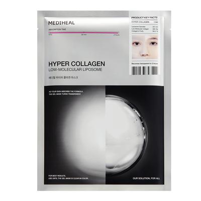 MEDIHEAL OFICIAL Máscara Hiper colágeno Gel brilho máscara transparente (4 folhas) máscara, cuidado, não pegajoso,