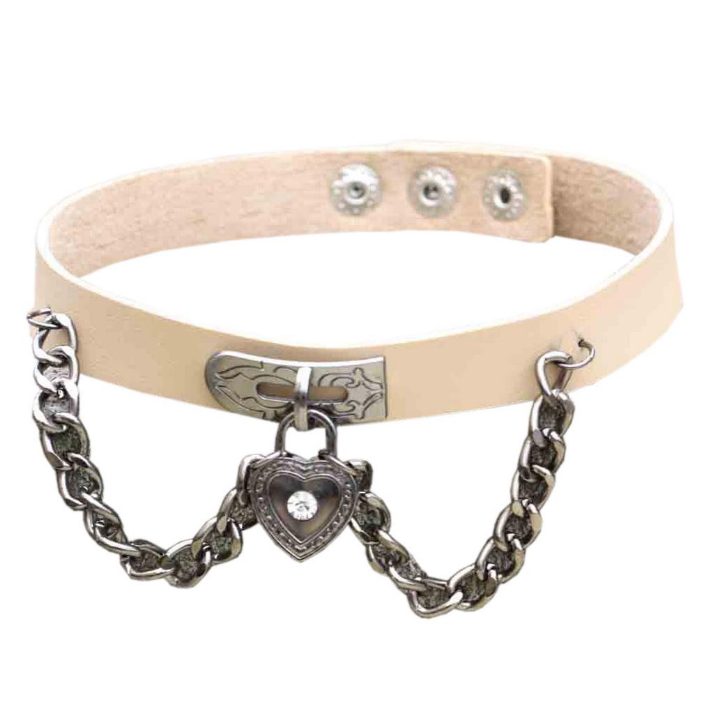 Punk Rock Harajuku Rivet Necklace Choker Collar for Women Men Girls Fashion PU Leather Alloy Cool Gothic Lock Link Circle Collar Choker Necklace