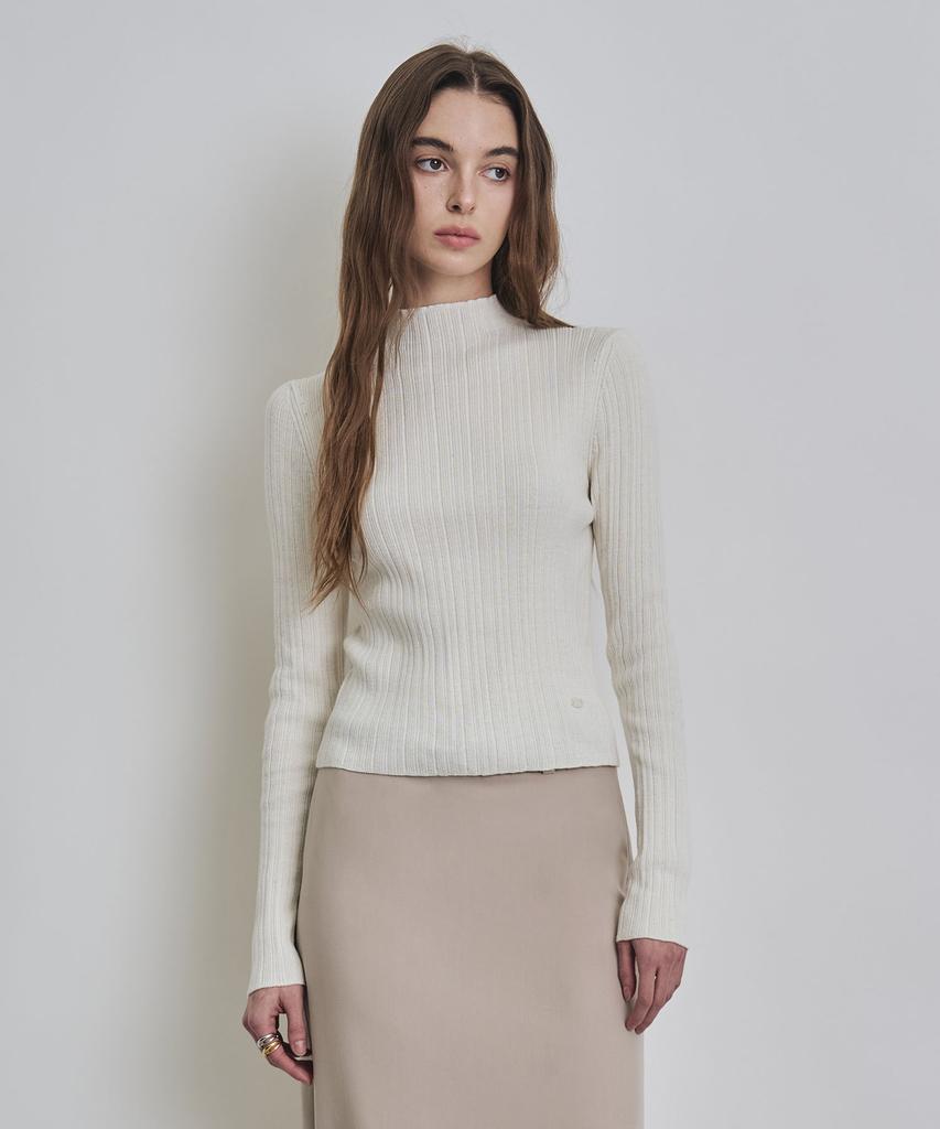 Keoseuteomeokeullagumeon [Italy] Slim Mock Neck Ribbed Knit 5 Color Cowkt009