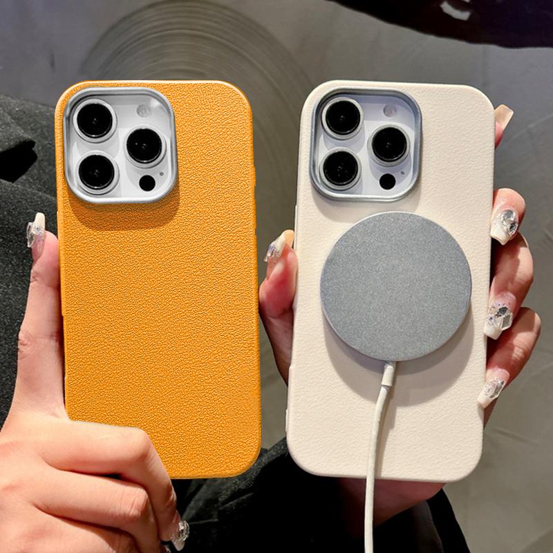 Magnetic Leather Texture Case For iPhone 13 14 Pro Max 12 11 15 16 Pro Max Luxury Built-in Metal Plate Matte Slim Silicone Cover