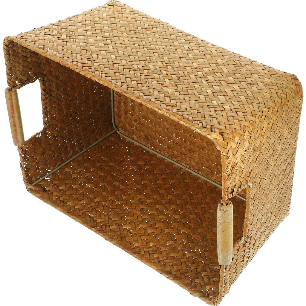 Lightweight Seagrass Woven Basket with Handle Portable Desktop Storage Box for Office Home Study Room Rustic Sundry Organizer