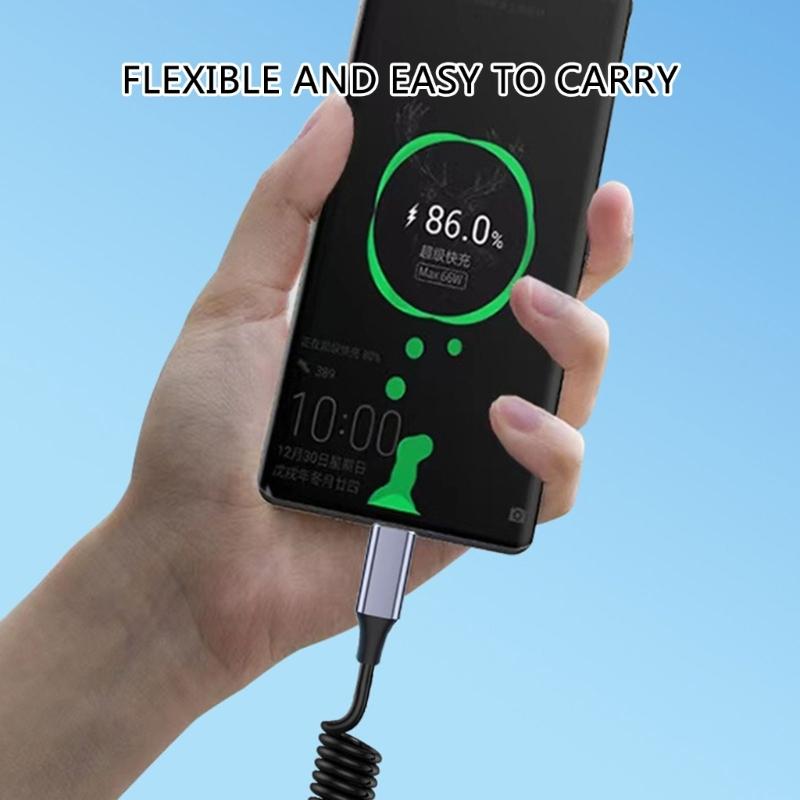 High Efficiency 2 in 1 USB C Fast Charging Data Cable with Intelligent Power Distribution Stretchable Spring Mechanism