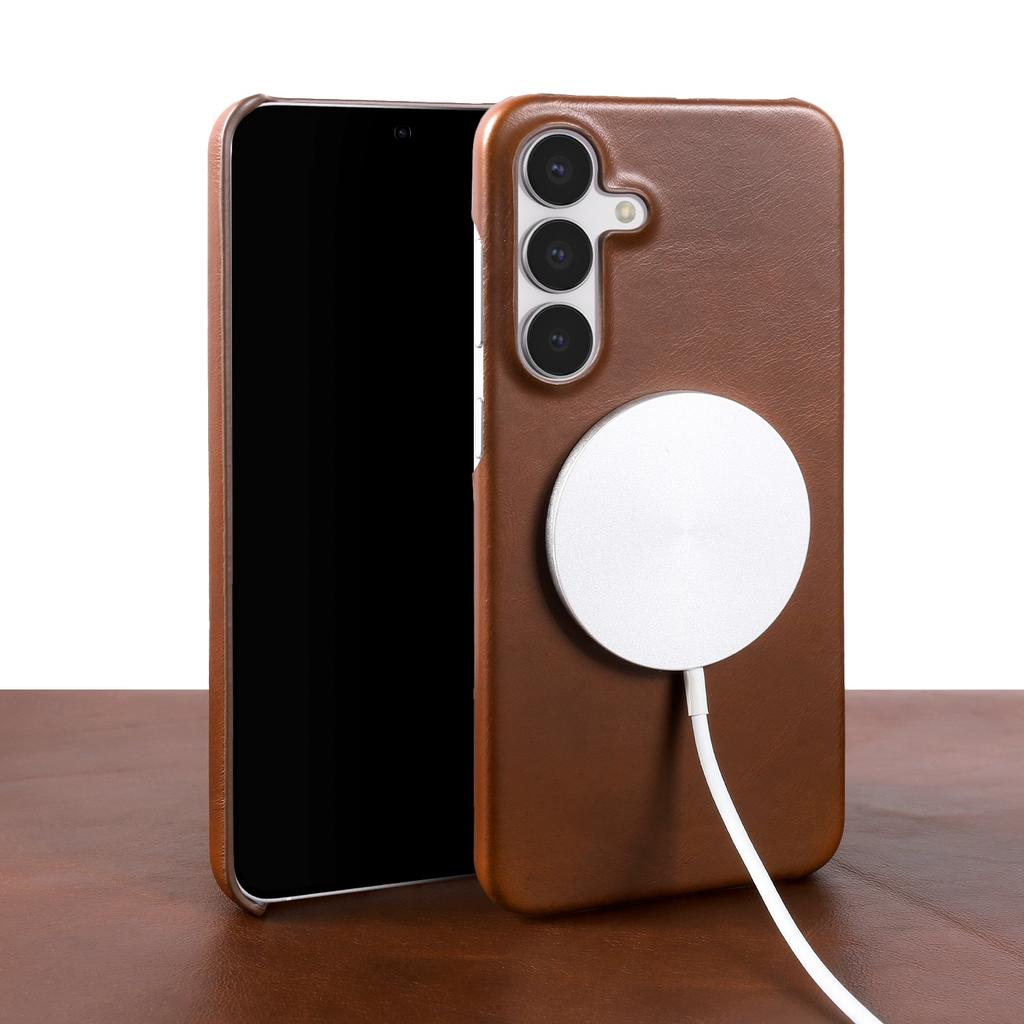 For Magsafe Case for Samsung Galaxy S25FE S26 S24 S23 S22 S21 S20FE Business Genuine Leather Back Cover Magnetic Phone Cases