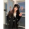 Women's Japanese Style Black Double-Breasted Woolen Coat - Mid-Length, Autumn/Winter 2025 Collection.