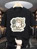 European Size Men'S Casual Summer T-Shirt with Cute Cat & Fan Print - Breathable, Lightweight, and Comfortable for Beach Vacations