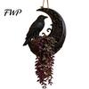Mysterious Garden Hanging Planter Halloween for Indoor Outdoor Use, Gothic Bat Cat Witch Raven Decorative Flower Basket Plant Pot Holder, Spooky Wall