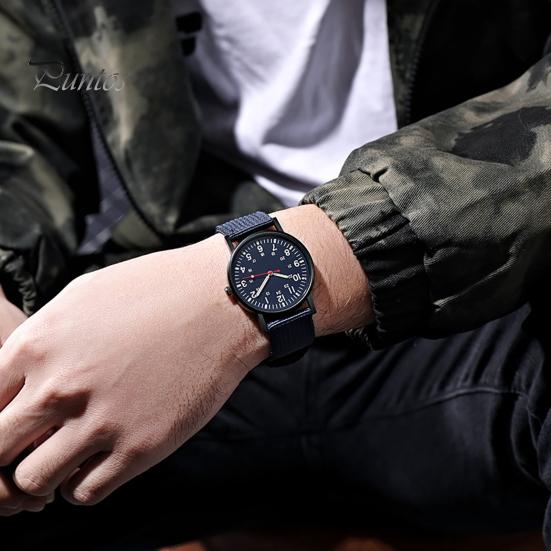 Men Watch Quartz Accurate Soft Wristband Nylon Braided Luminous Sports Wrist for Daily Wear