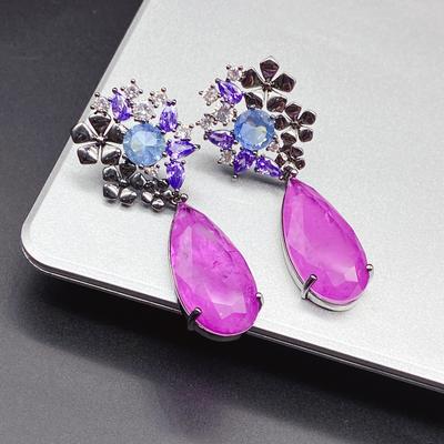 SUYU Summer Women's Water Wave Pattern Zircon Inlaid Minimalist Design Fashion Versatile Copper Plated Earrings