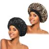 2Pcs Silk Bonnet for Sleeping Satin Hair Bonnets Soft Elastic Band Silk Sleep  Hair Wrap for Women Black Gold