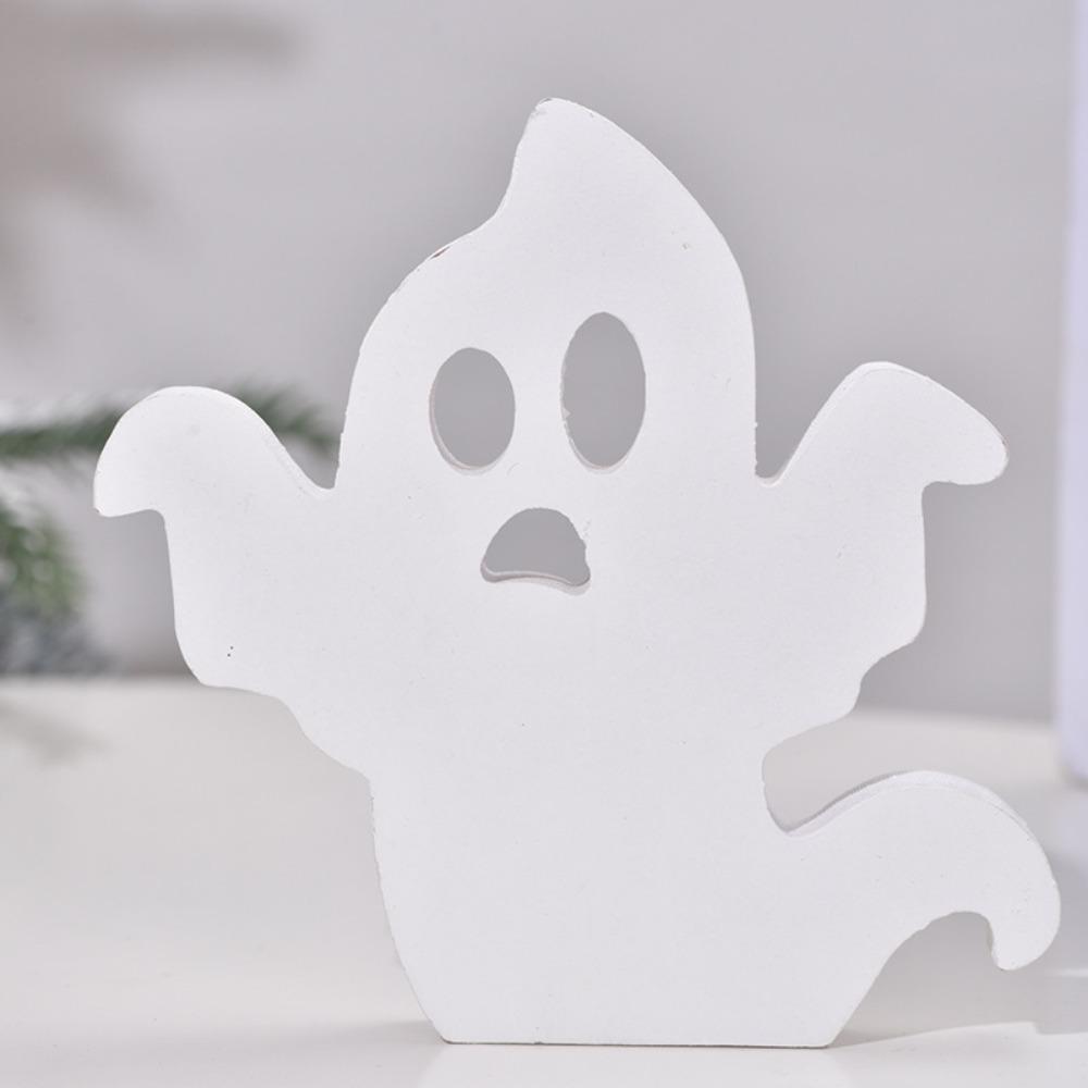 3pcs/set White Ghost Festival Wooden Decoration Cartoon Cute Halloween Atmosphere Decoration Wood Durable