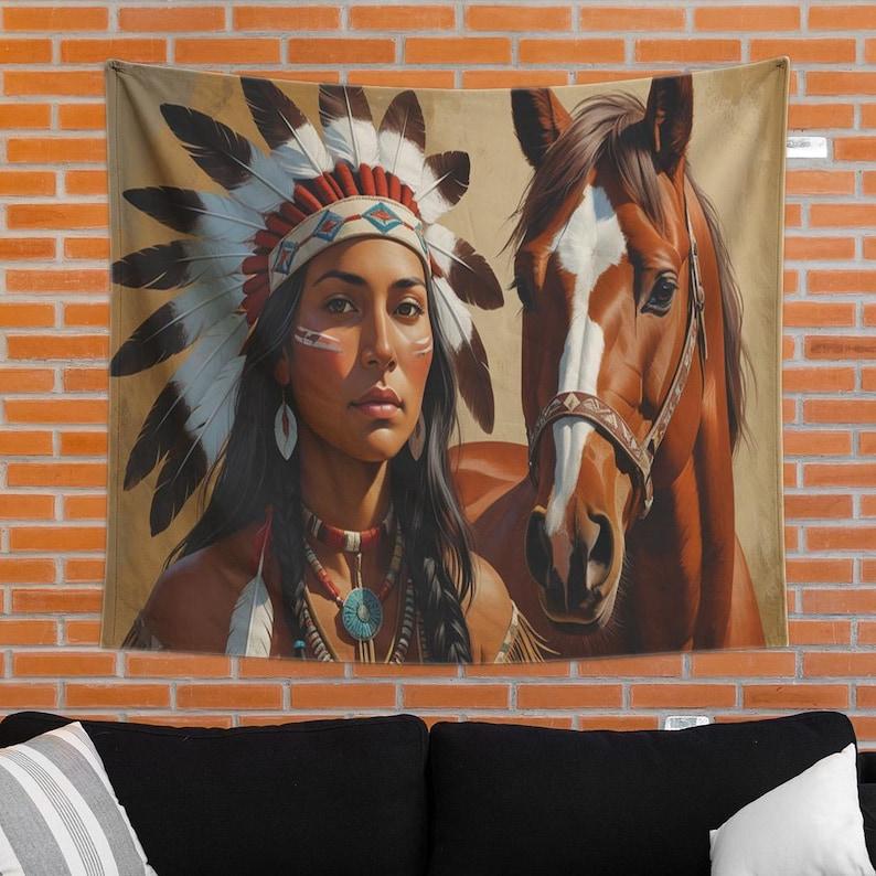 Horse and American Girl tapestry 75x100 чёрный