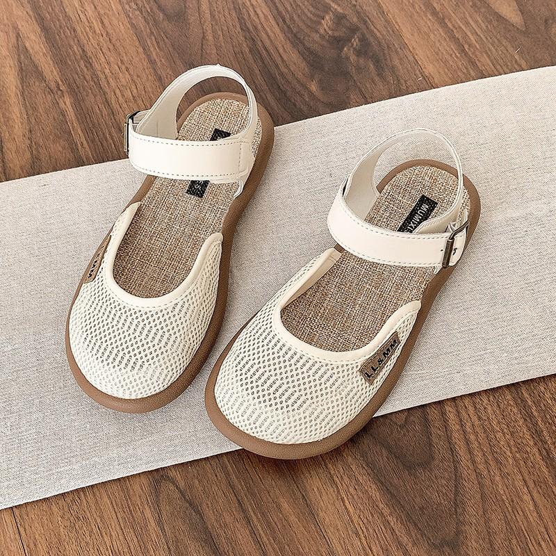 Mori Baotou Sandals Women's Soft Sole Summer Mesh Breathable Cave Shoes Mesh Cotton and Linen Roman Sandals