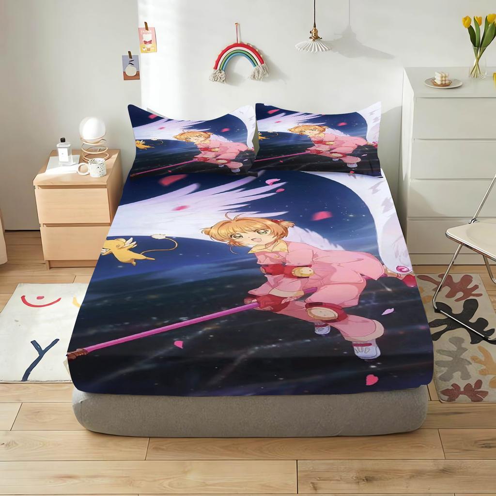 Cardcaptor Sakura Cartoon Fitted Sheet Cover For Teenager, Elastic Bedding, Cute Digital Printing Sheets, Bedding Children