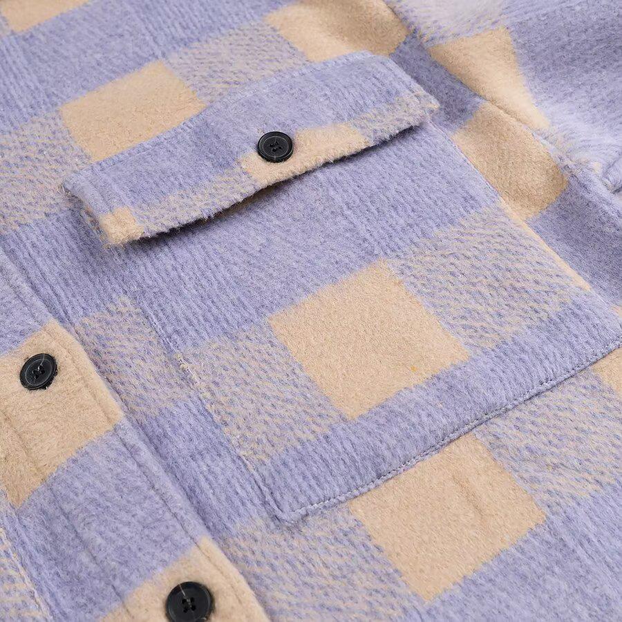 French Style Plaid Loose Wool Long Coat - Women's Elegant Temperament