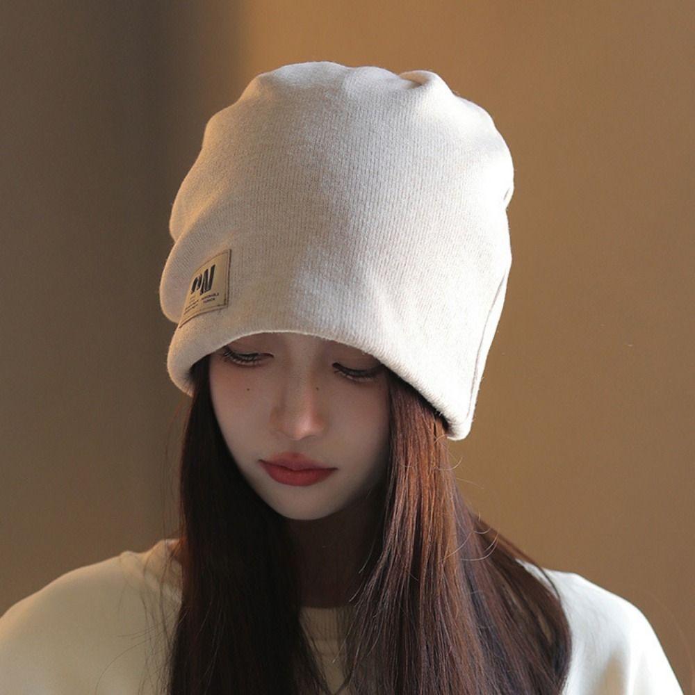 Korean Style Plush Beanies Hats Thickened Letter Pullover Hats Fleece Knit Beanies  Streetwear