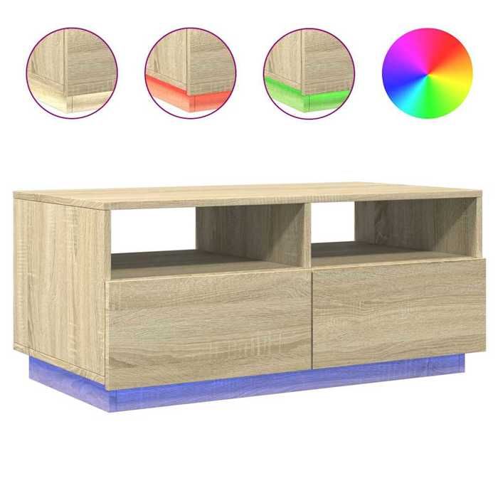 VidaXL Coffee Table with LED Lights, Side Table with Drawers, Sofa End Table, Living Room Furniture, 839835