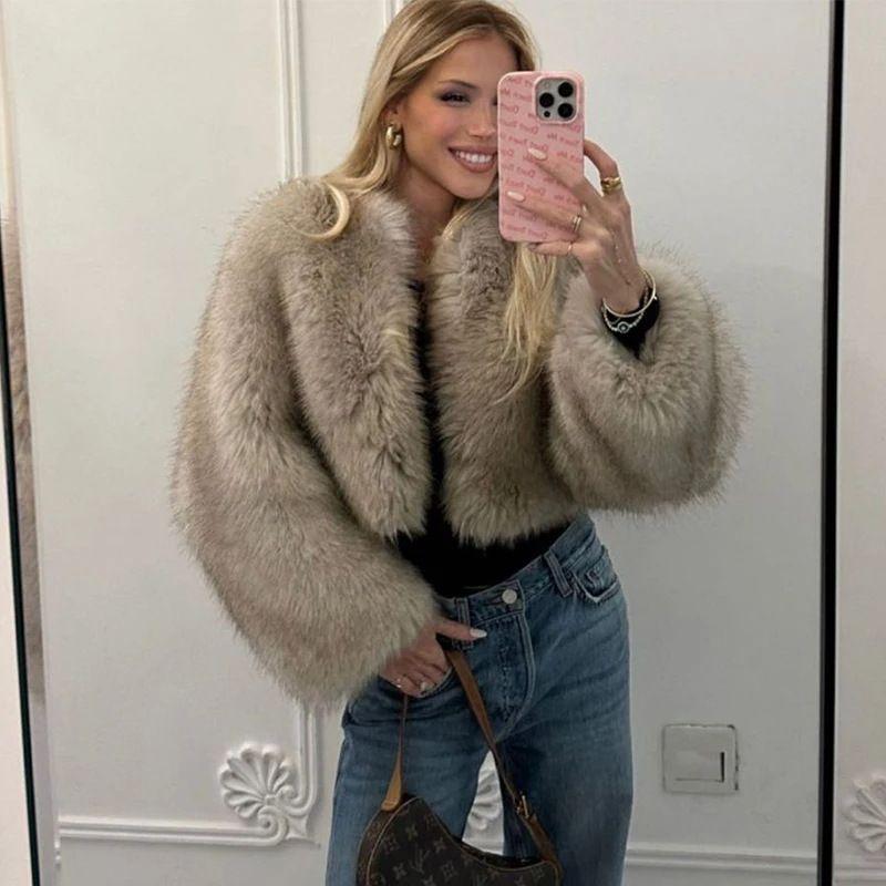 Fall and Winter Coat Short Women's Casual Fashion Street Style Imitation Fox Fur Fur Women's Fur Round Neck Tops Coat
