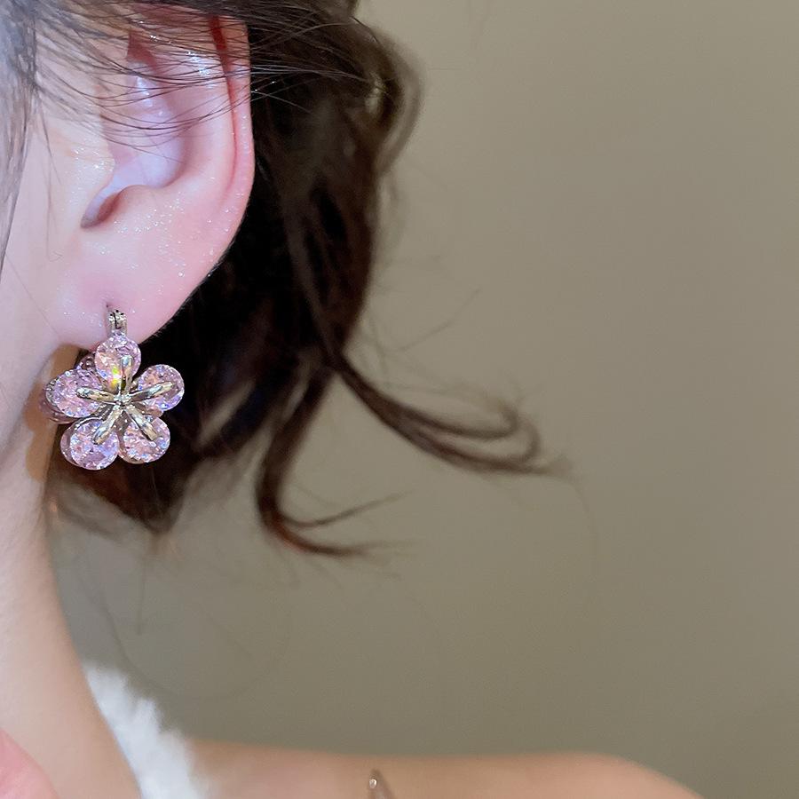 Korean Sweet Zirconia Double-Sided Floral Earrings - Luxury, High-End, Fashionable Jewelry for Women