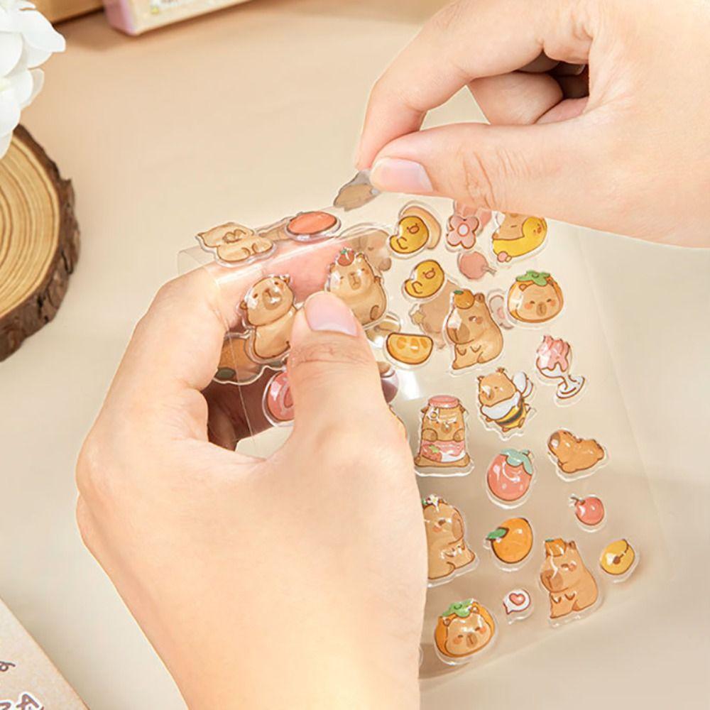 4pcs/Set Capybara 3D Drop Relief Sticker DIY Scrapbooking Journaling Crystal Stickers