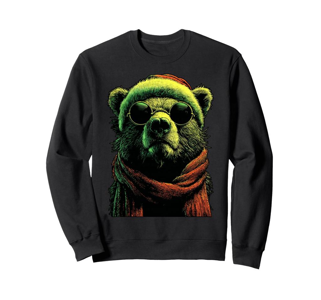 Punk Bear with Sunglasses and Santa Hat, Christmas Rocker Grunge Sweatshirt