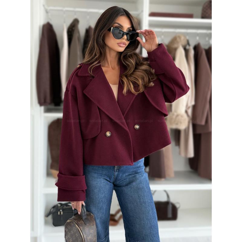 Women's Solid Color Casual Loose Long Sleeve Woolen Overcoat