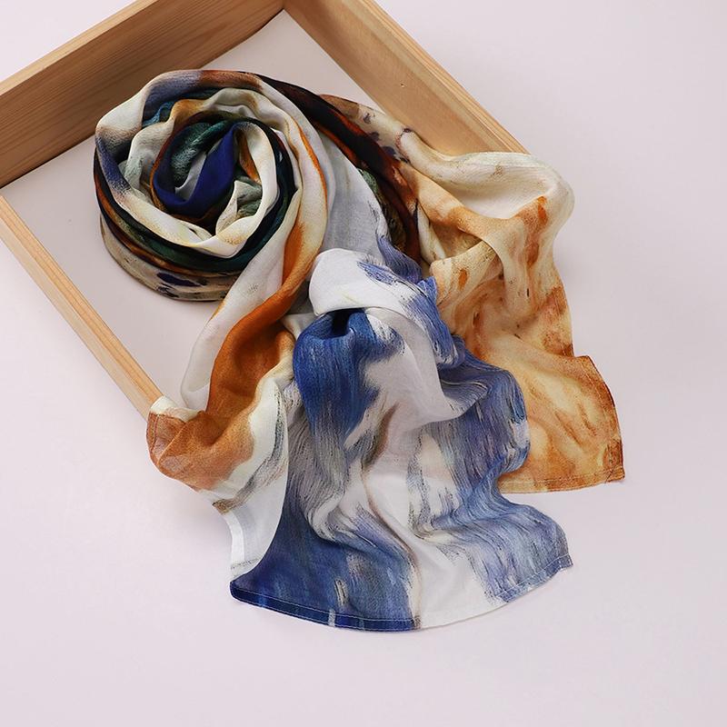 Boho Watercolor Soft Muslim Hijabs Women Floral Breathable Shawl Wrap Scarf Hijab Floral Print Ramadan Headscarf Islamic Turban