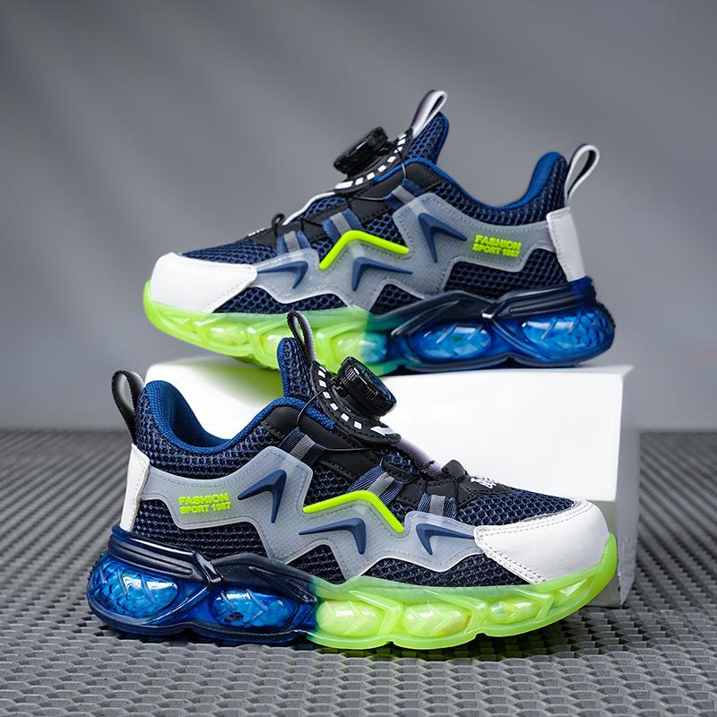 Classmate Men's Spring and Autumn Children's Casual Sneakers Middle and Older Children's Rotating Button Mesh Shoes Student Non-Slip Running Shoes