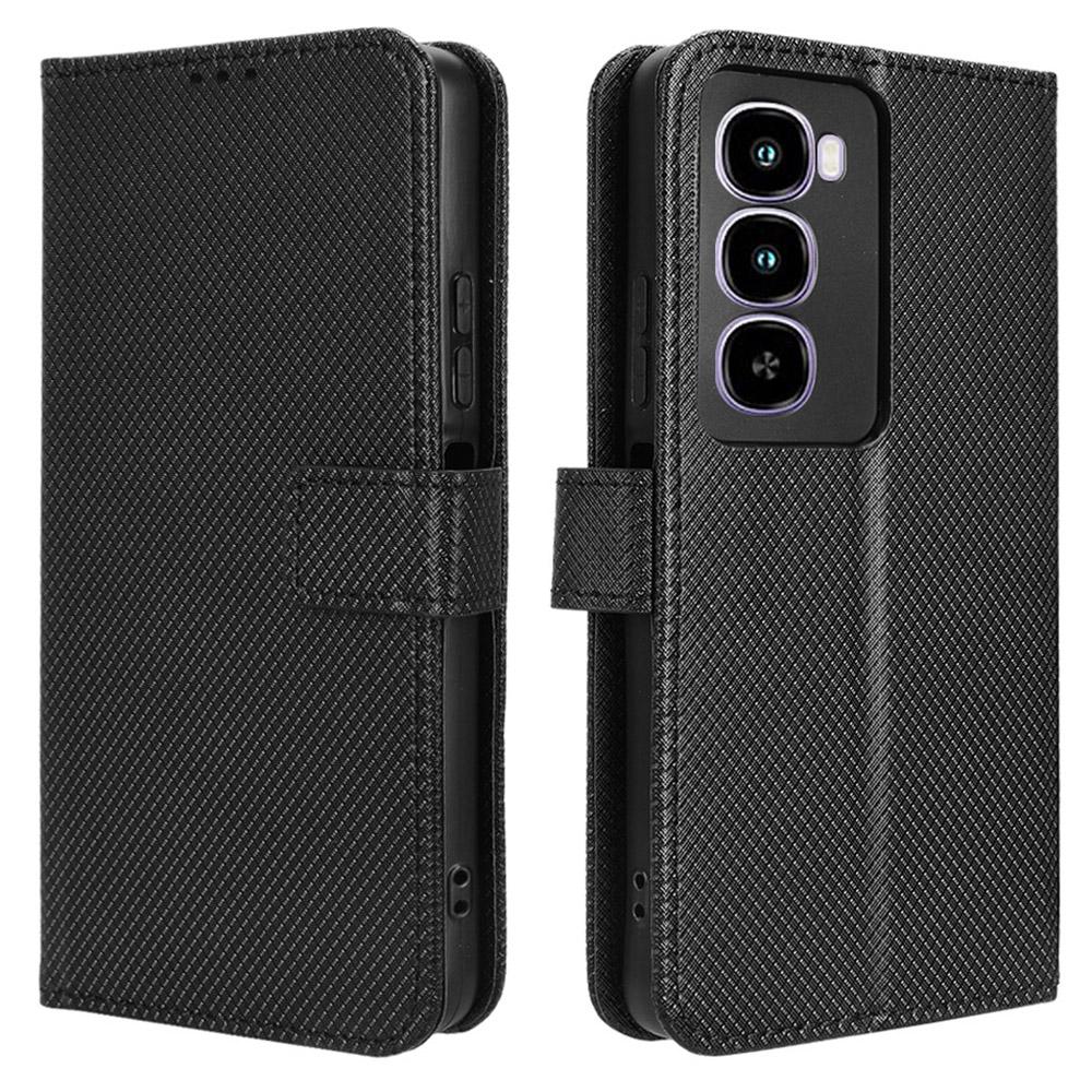 For itel City 100 4G Leather Wallet Case with Strap Diamond Texture Phone Cover