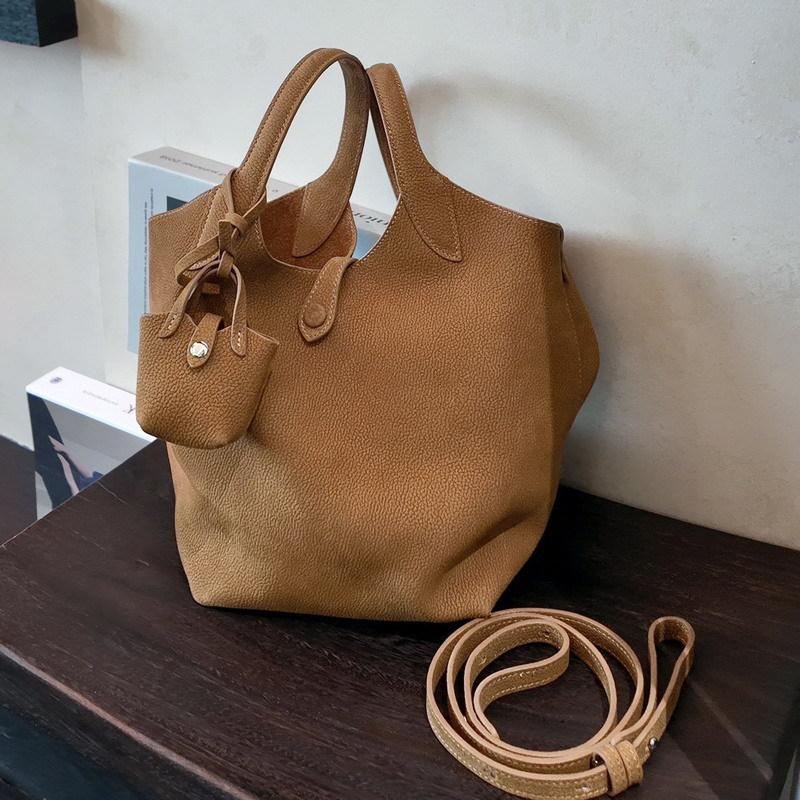 

New vegetable basket tote bag large capacity retro grain matte suede leather soft women s handbag 18cm*15cm*23cm