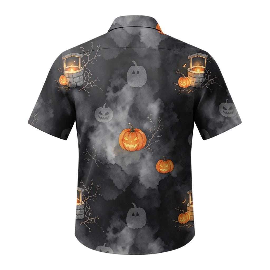 Men's Halloween Button Down Shirt Short Sleeve Casual Cardigan for Party
