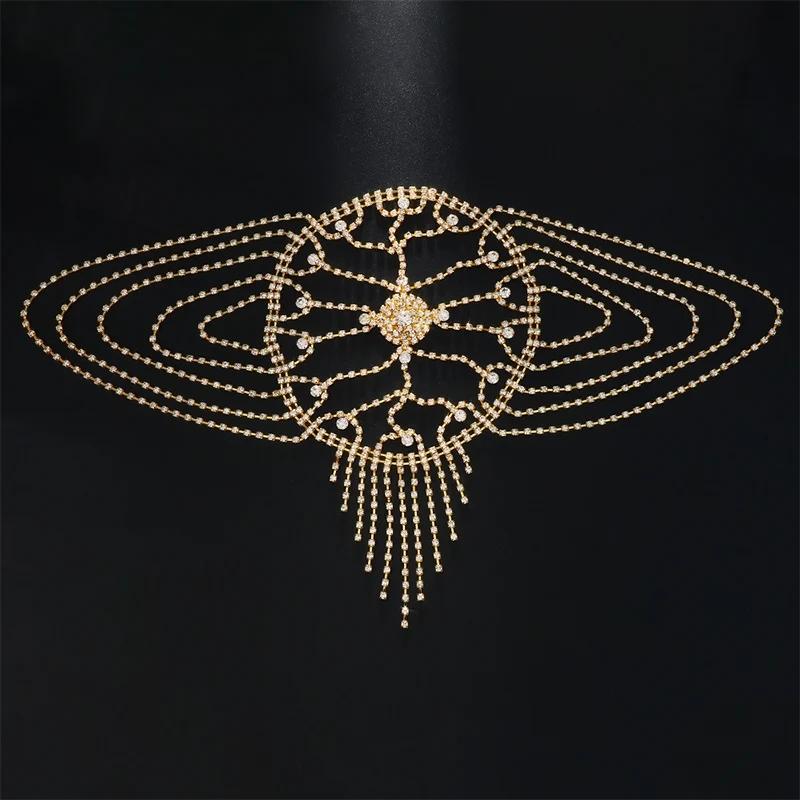 Luxury Elegant Tassel Forehead Headpiece Hollow Full Rhinestone Hat Evening Dress Jewelry Sexy Bridal Hair Chain Party