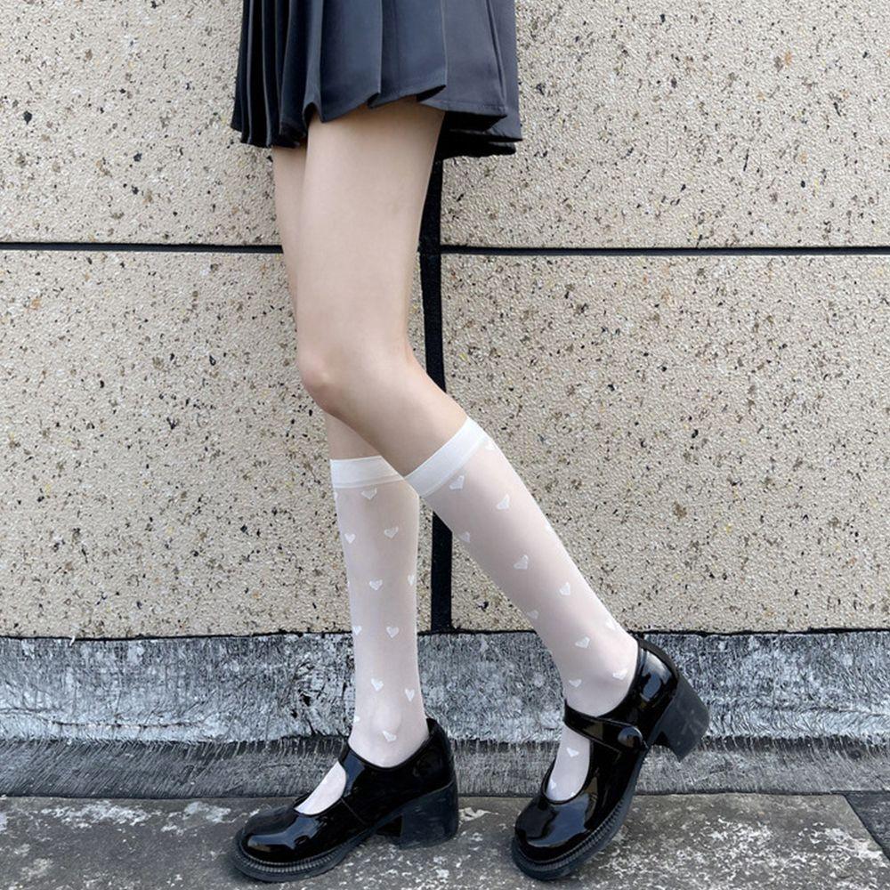 Love Heart Glass Filament Women Stockings Long Tube Hosiery Lolita Calf Socks Korean Style