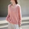 Women's V-Neck Cashmere Wool Pullover Sweater - Seamless, Brushed Knit, Long Sleeve for Autumn/Winter