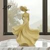 Stable Base Figurine Woman Statue Resin Art Sculpture for Living Room Mantel Shelf Decor Modern Female Goddess Statue Decor Figurine Wide Brim Hat