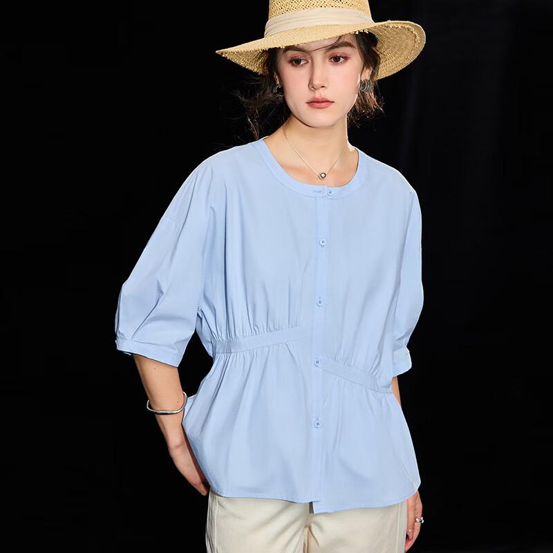 Women s 100% Cotton Pleated Short Sleeve Shirt M