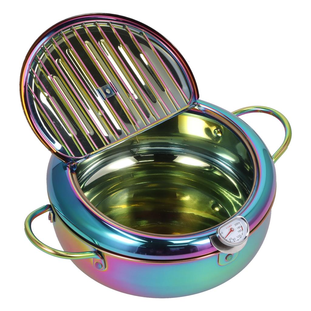 Stainless Steel Fryer with Thermometer 3.2L Non Stick   Frying Pot Kitchen Cookware Accessory